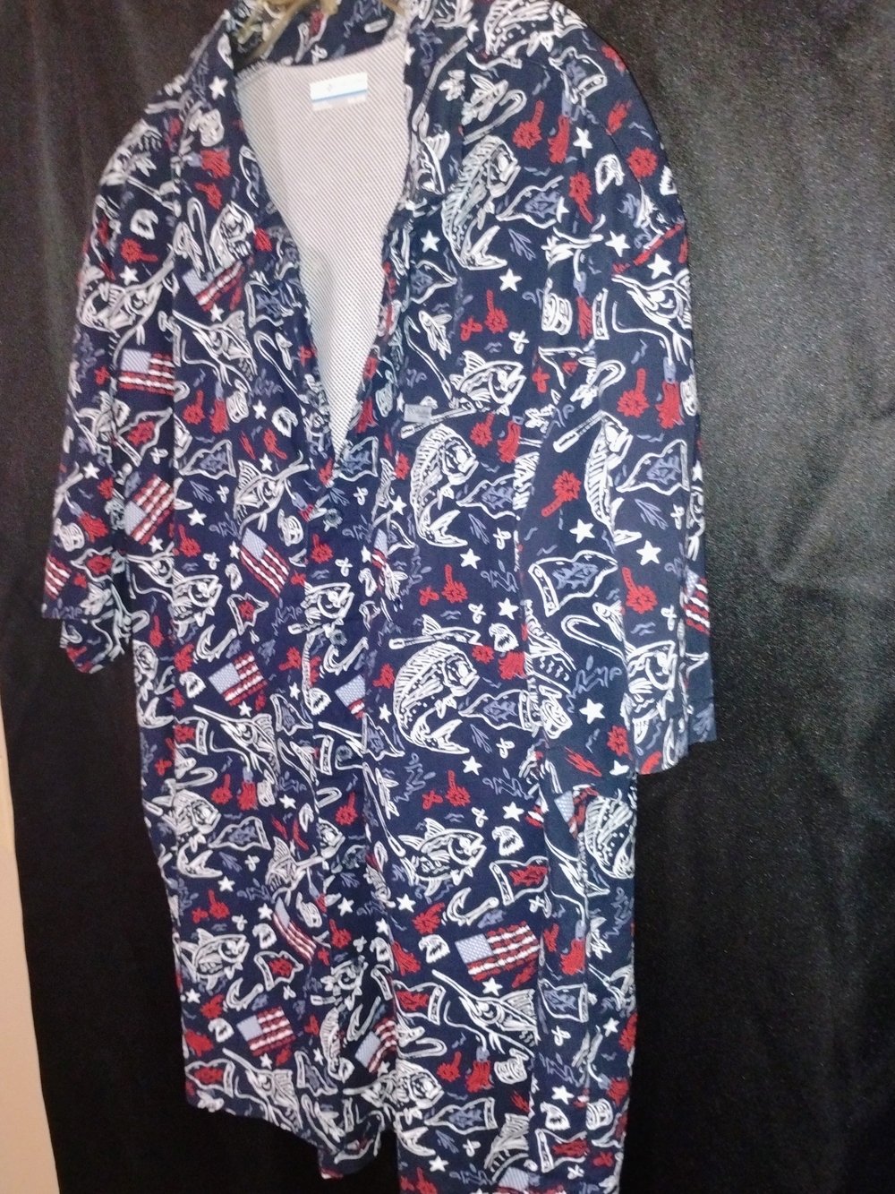 Columbia PFG Shirt Mens XXL Navy Red White Americana Fishing Button Up Vented